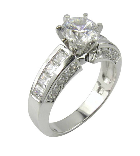 1 Carat Round Cubic Zirconia Princess Cut Channel Set Pave Solitaire  Engagement Ring