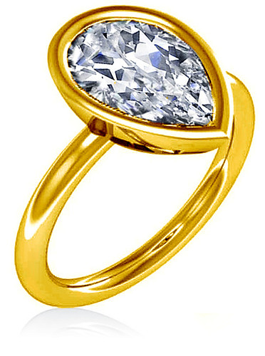 Bezellia 3 Carat Pear Cubic Zirconia Bezel Set Solitaire