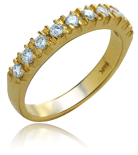 Gracieux round lab grown diamond alternative cubic zirconia prong set anniversary wedding band in 14k yellow gold.