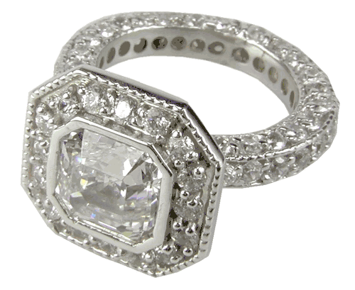 Bezel Set Solitaire 3 Carat Octagon CVD Diamond Mens Ring in Platinum