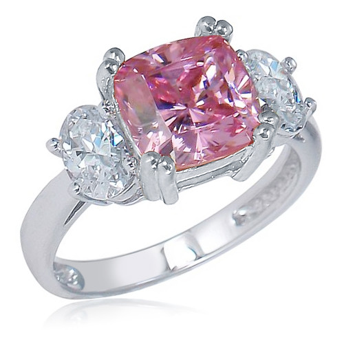 Calixta Carat Pink Cushion Cut Cubic Zirconia Oval Three Stone