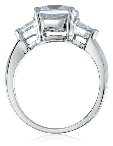 3 Carat Cushion Cut Lab Grown Diamond Platinum Ring, 3 Carat Cushion Lab  Grown Diamond, Baguette Diamond Side Stone, Vintage Platinum Ring 