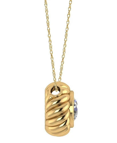 Triton 2 carat round lab created diamond simulant cubic zirconia bezel set twisted rope pendant in 14k yellow gold.