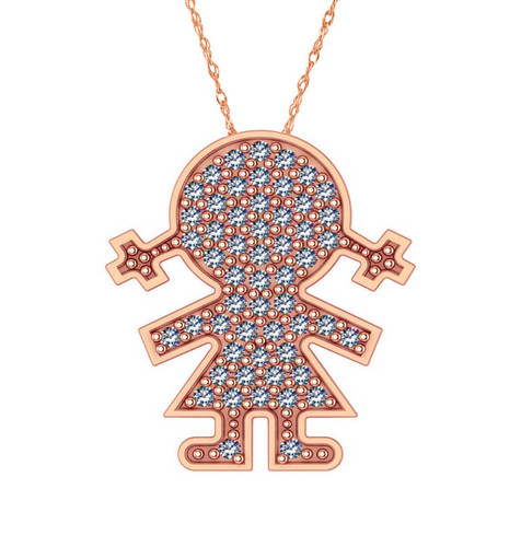 Little Girl Pendant with pave set round laboratory grown diamond quality cubic zirconia in 14k rose gold.