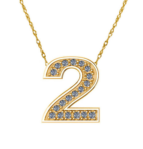 Number pave set lab grown diamond simulant cubic zirconia slide pendant in 14k yellow gold.