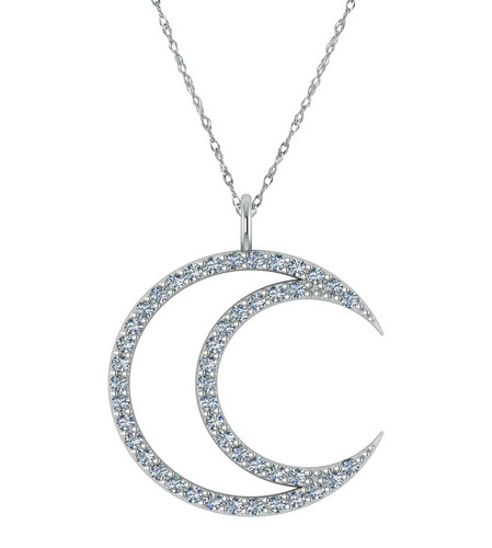 Lunar Crescent Moon Prong Set Cubic Zirconia Pendant