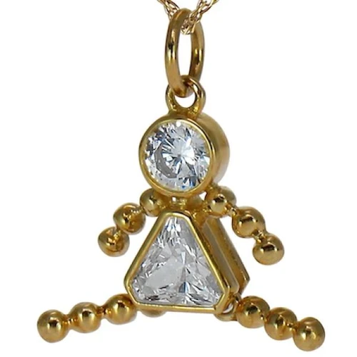 Girl Bezel Set Trillion Round Pendant with lab grown diamond alternative cubic zirconia in 14k yellow gold.