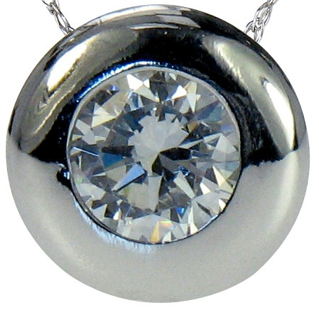 Glendala .50 carat round lab created diamond simulant cubic zirconia bezel pendant in 14k white gold.
