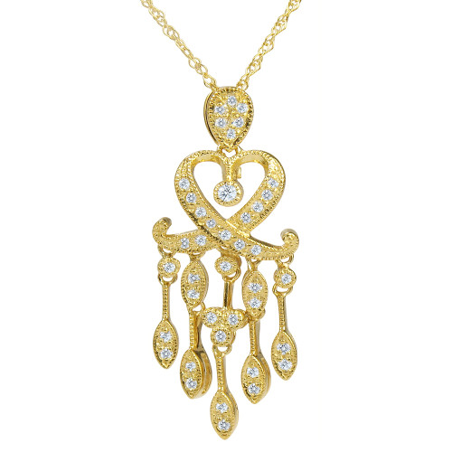 Chandos Chandelier Pave Set Round Pendant with laboratory grown diamond simulant cubic zirconia in 14k yellow gold.