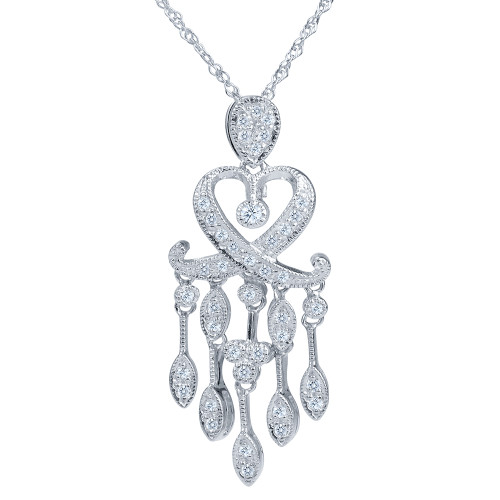 Chandos Chandelier Pave Set Round Pendant with lab grown diamond alternative cubic zirconia in 14k white gold.
