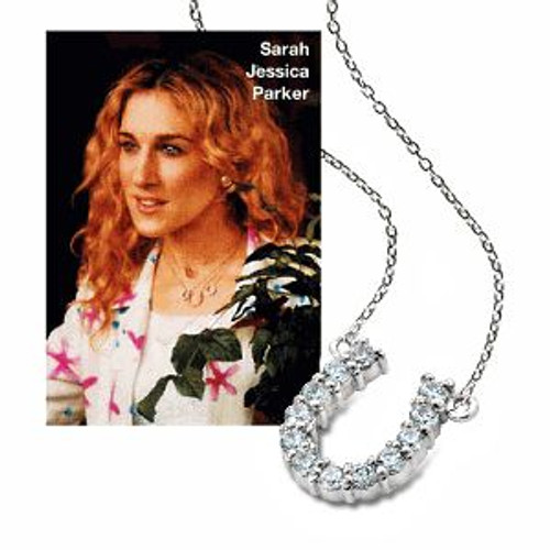 Sex and the City Prong Set Round Cubic Zirconia Horseshoe Pendant - Petite