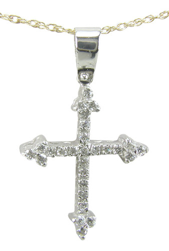 Silver Flared Cubic Zirconia Cross in White | Prouds