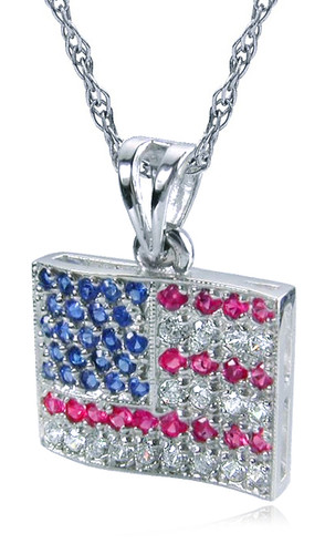 USA American Flag Cubic Zirconia Pendant Necklace