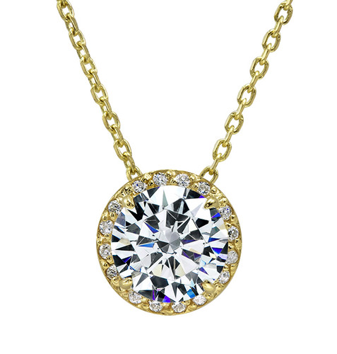 Luminous 1.25 Carat Cubic Zirconia Round Micro Pave Halo Pendant