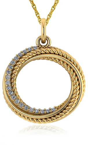 Whirlwind Pave Twisted Rope Circle Pendant with lab grown diamond look cubic zirconia in 14k yellow gold.