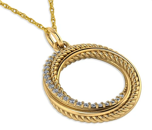 Whirlwind Pave Twisted Rope Circle Pendant with lab grown diamond alternative cubic zirconia in 14k yellow gold.