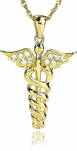 Icebox - Caduceus Medical Diamond Pendant 14k Solid Gold 0.65ctw