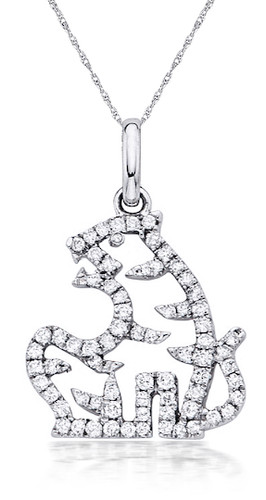 Tiger Chinese Animal Pave Set Round Zodiac Pendant with lab grown diamond simulant cubic zirconia in 14k white gold.