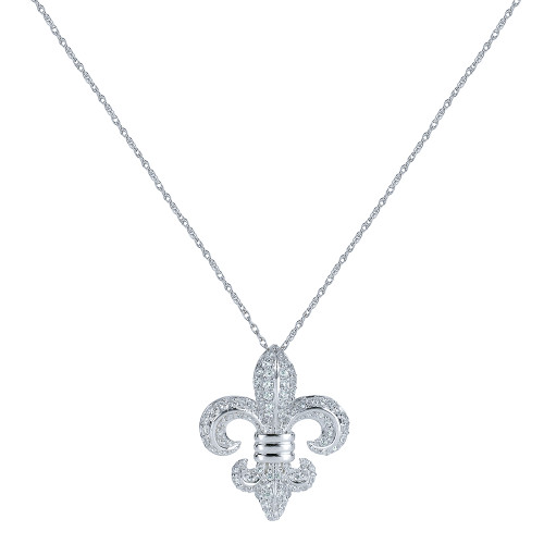 DeFleur Fleur De Lis Pave Set Pendant with lab grown diamond look cubic zirconia in 14k white gold.