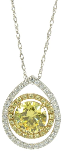 Aurora Halo Pendant with lab grown diamond simulant cubic zirconia in 14k two tone gold.