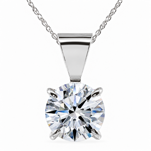 Catania Solitaire Pendant with 1 carat round lab grown diamond look cubic zirconia in 14k white gold.