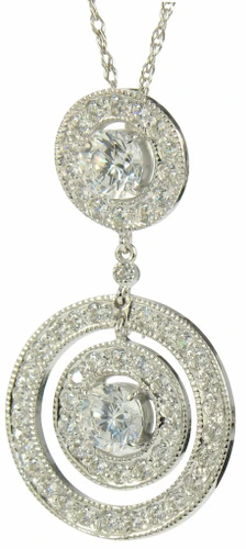 Canaris Round Halo Milgrain Drop Pendant with lab grown diamond alternative cubic zirconia in 14k white gold.