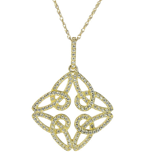 Cassius Pave Set Round Interwoven Pendant with lab grown diamond simulant cubic zirconia in 14k yellow gold.