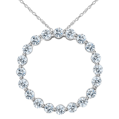 Scalloped Medium Circle of Love Round Bar Set Pendant with lab grown diamond look cubic zirconia in 14k white gold.