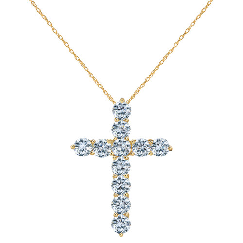 Tiphany Large Cross Round Shared Prong Pendant with lab grown diamond look cubic zirconia in 14k yellow gold.