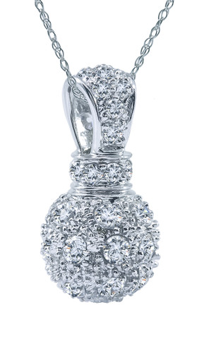 Pave Perfume Bottle Shaped Pendant with lab grown diamond look cubic zirconia in 14k white gold.
