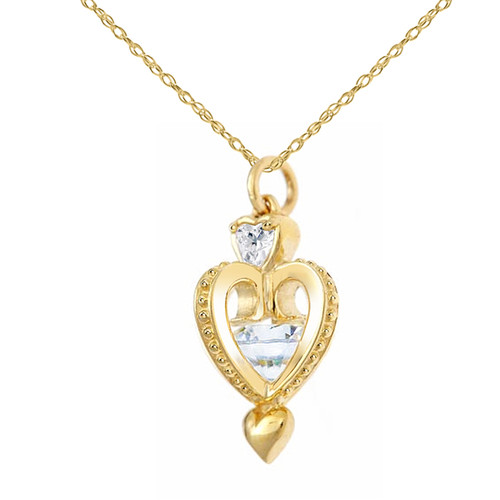 Orion Three Dimensional Heart Shaped Orb Pendant with lab grown diamond simulant cubic zirconia in 14k yellow gold.