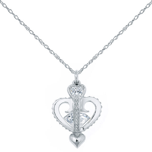 Orion Three Dimensional Heart Shaped Orb Pendant with lab grown diamond look cubic zirconia in 14k white gold.