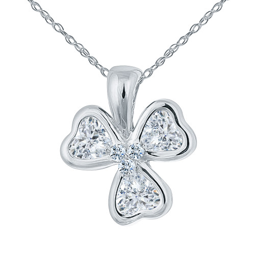 Cubic Zirconia Heart Shaped Three Leaf Clover Pendant