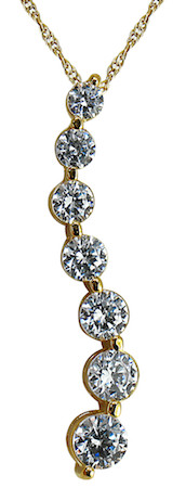 Curved Journey Graduated Round Anniversary Pendant with lab grown diamond simulant cubic zirconia in 14k yellow gold.