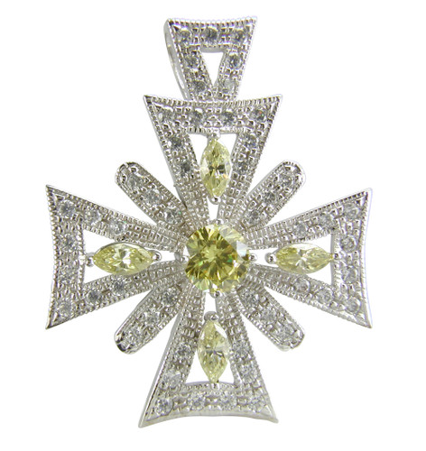 Cross Royale Round Marquise Maltese Pendant with lab grown diamond simulant cubic zirconia in 14k white gold.
