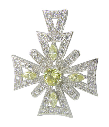 Cross Royale Round Marquise Maltese Pendant with lab grown diamond look cubic zirconia in 14k white gold.