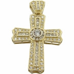 Vicenza Cross Pendant with pave set round and channel set princess cut lab grown diamond alternative cubic zirconia in 14k yellow gold.