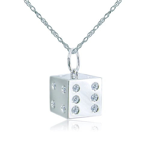 Vegas Baby Dice Pendant with lab grown diamond simulant cubic zirconia in 14k white gold.