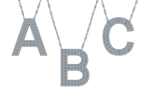 Capital letter initial pave lab grown diamond alternative cubic zirconia necklace in 18k white gold.