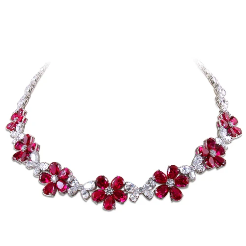 Willow Pear Shape Daisy Flower Statement Necklace with lab grown diamond simulant cubic zirconia in 14k gold.