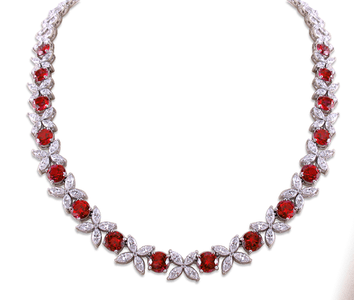 Sydney Marquise Star and Round Floral Statement Necklace with lab grown diamond look cubic zirconia in 14k white gold.