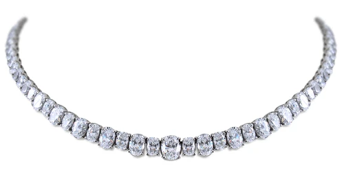 Stafford Oval Alternating Tennis Statement Necklace with lab grown diamond simulant cubic zirconia in 14k gold.