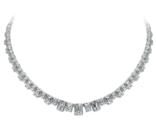 33.4 CTW emerald cut moissanite tennis necklace | Taddei Jewelry