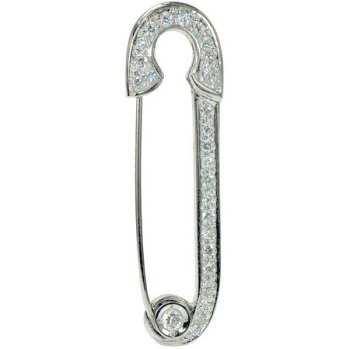 Safety Pin Pave Set Round Pendant with laboratory grown diamond alternative cubic zirconia in 14k white gold.