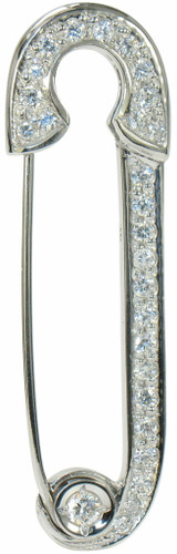 Safety Pin Pave Set Round Pendant with laboratory grown diamond look cubic zirconia.