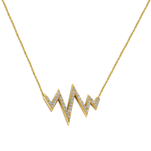 Heartbeat Pave Set Trapeze Necklace with lab grown diamond simulant cubic zirconia in 14k yellow gold.