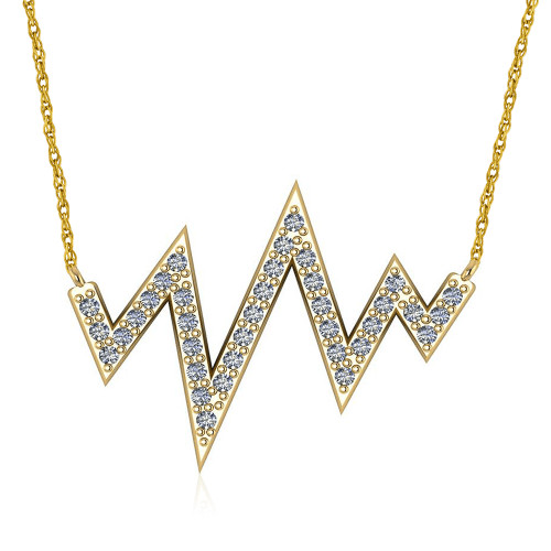 Heartbeat Pave Set Trapeze Necklace with lab grown diamond simulant cubic zirconia in 14k yellow gold.