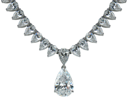 Patisse 5 Carat Pear Drop Statement Necklace with lab grown diamond look cubic zirconia in 14k white gold.