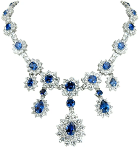 Biltmore Round Pear Oval Estate Style Statement Necklace with laboratory grown diamond alternative cubic zirconia in 14k white gold.