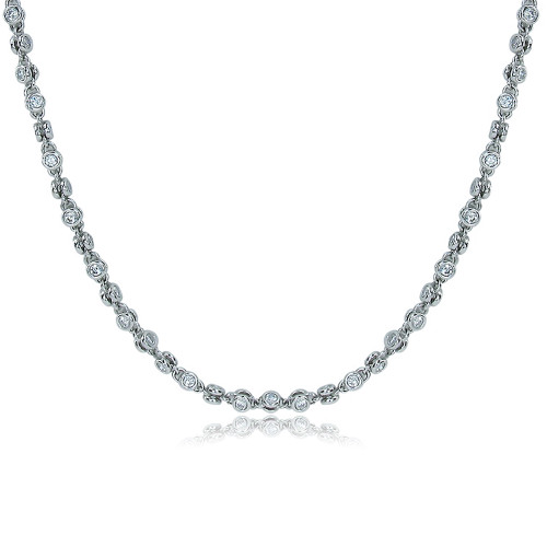 Bezel Set 5mm Each Round Cubic Zirconia Tennis Necklace